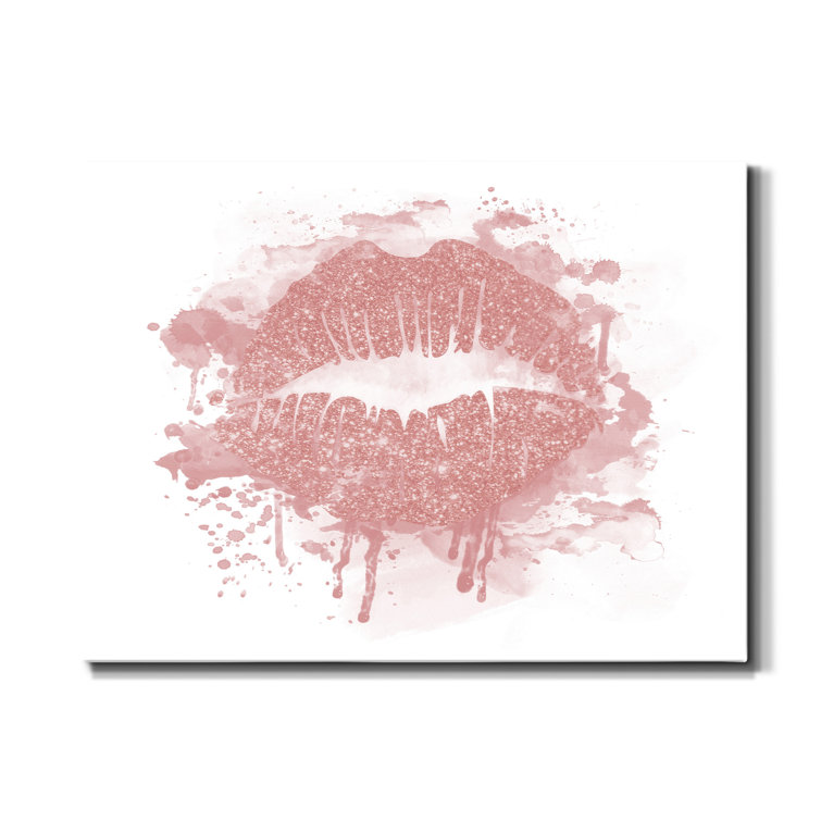 House of Hampton® Rose Gold Lips Framed On Canvas Print Wayfair